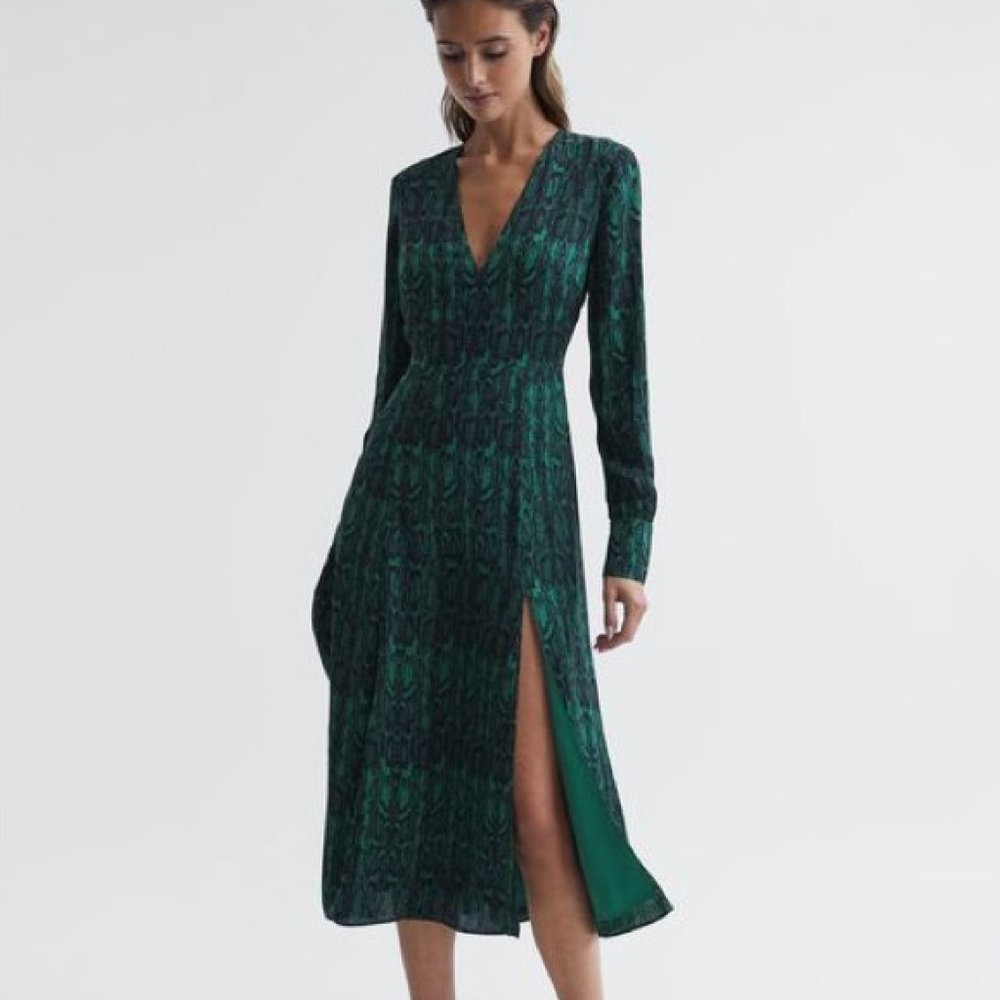 NWT Reiss | Greta Long Sleeve Snake Printed Midi Dress - US Size 6